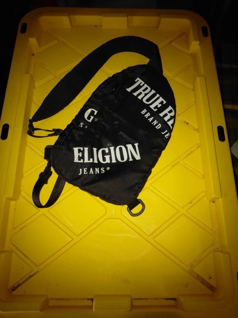 True Religion Logo Print Sling Bag Backpack in Black